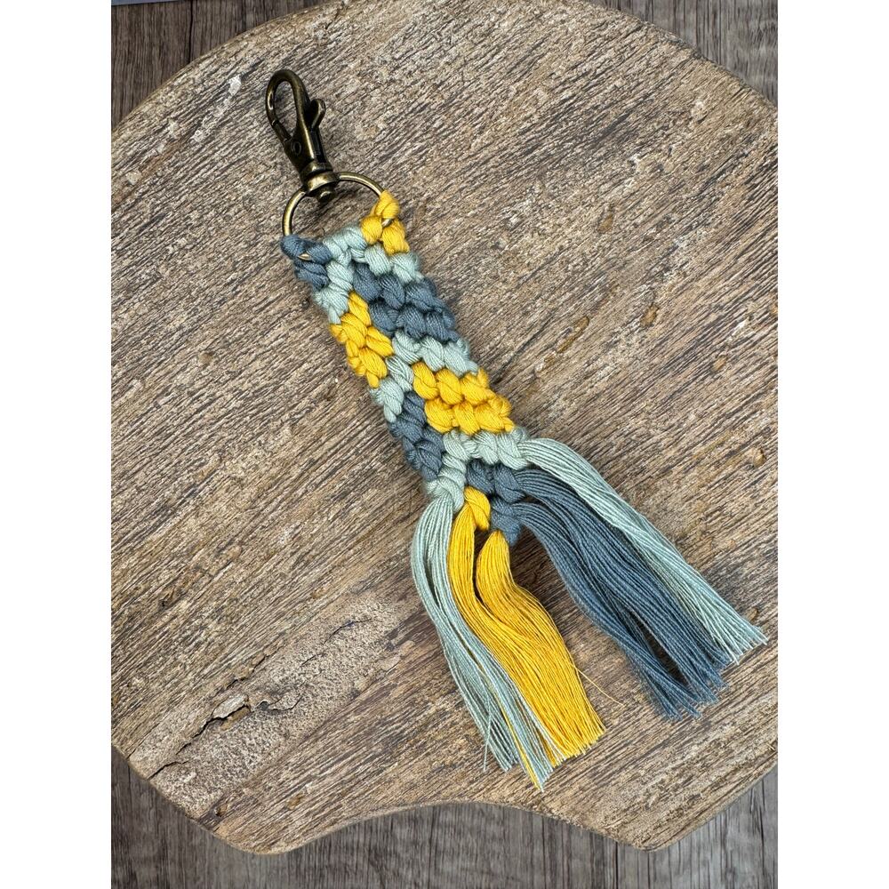 Macrame Green Yellow Purse Keychain Bag Charm Boho Accessories FAST SHIP NEW